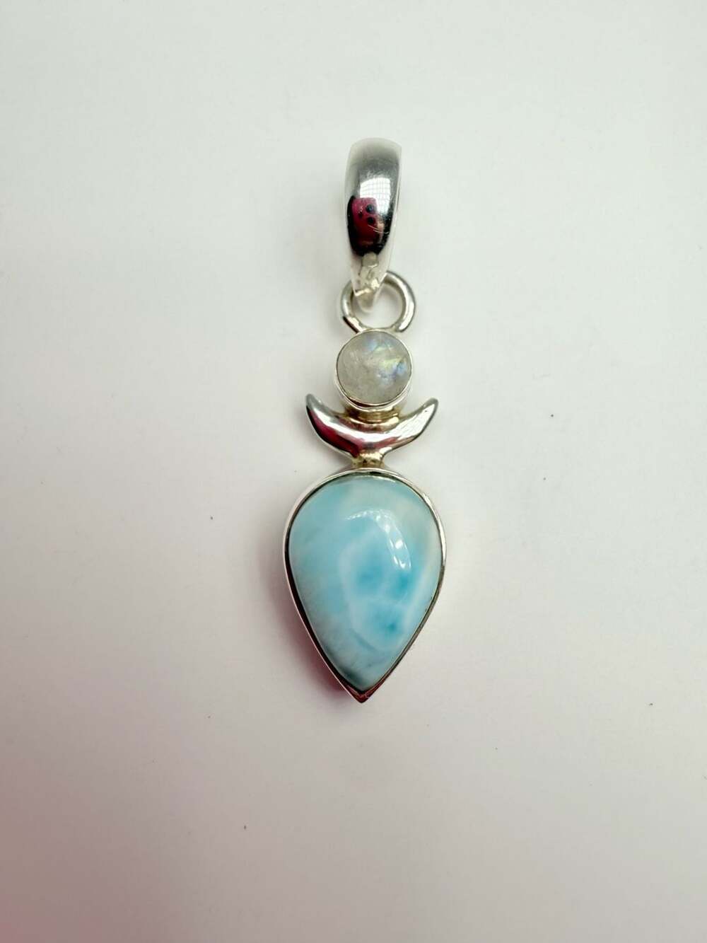 925 Sterling Silver Larimar and Moonstone Pendant